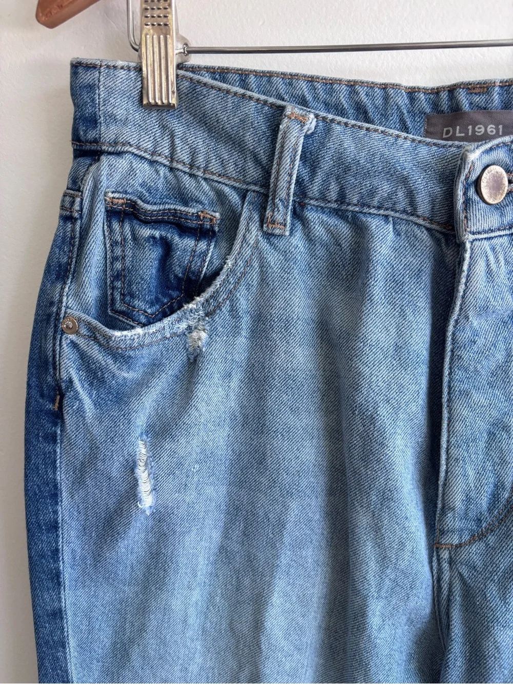 DL1961 Jerry High Rise Vintage Straight Denim Jeans tuxedo stripe button fly 28